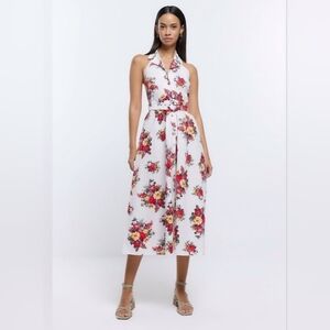 River Island Cream Floral Halter Print Dress Size 10, NWOT. Nordstrom.